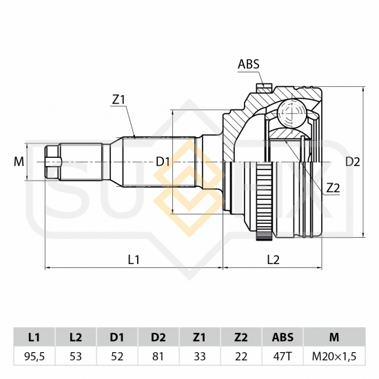 ШРУС наружный (Z 33x22, ABS 47) - 1