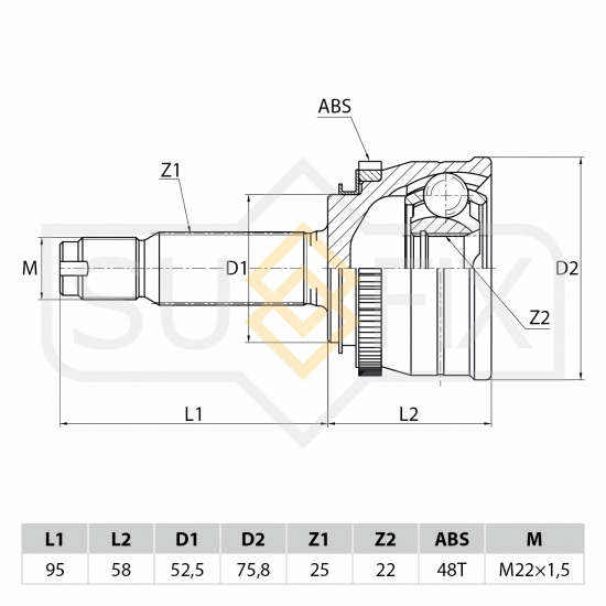 ШРУС наружный (Z 25x22, ABS 48) - 1